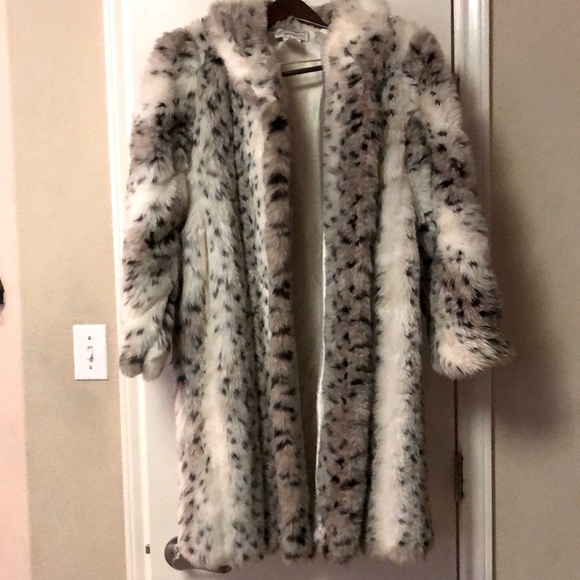 Vintage Faux Fur Snow Leopard Coat Sz 14